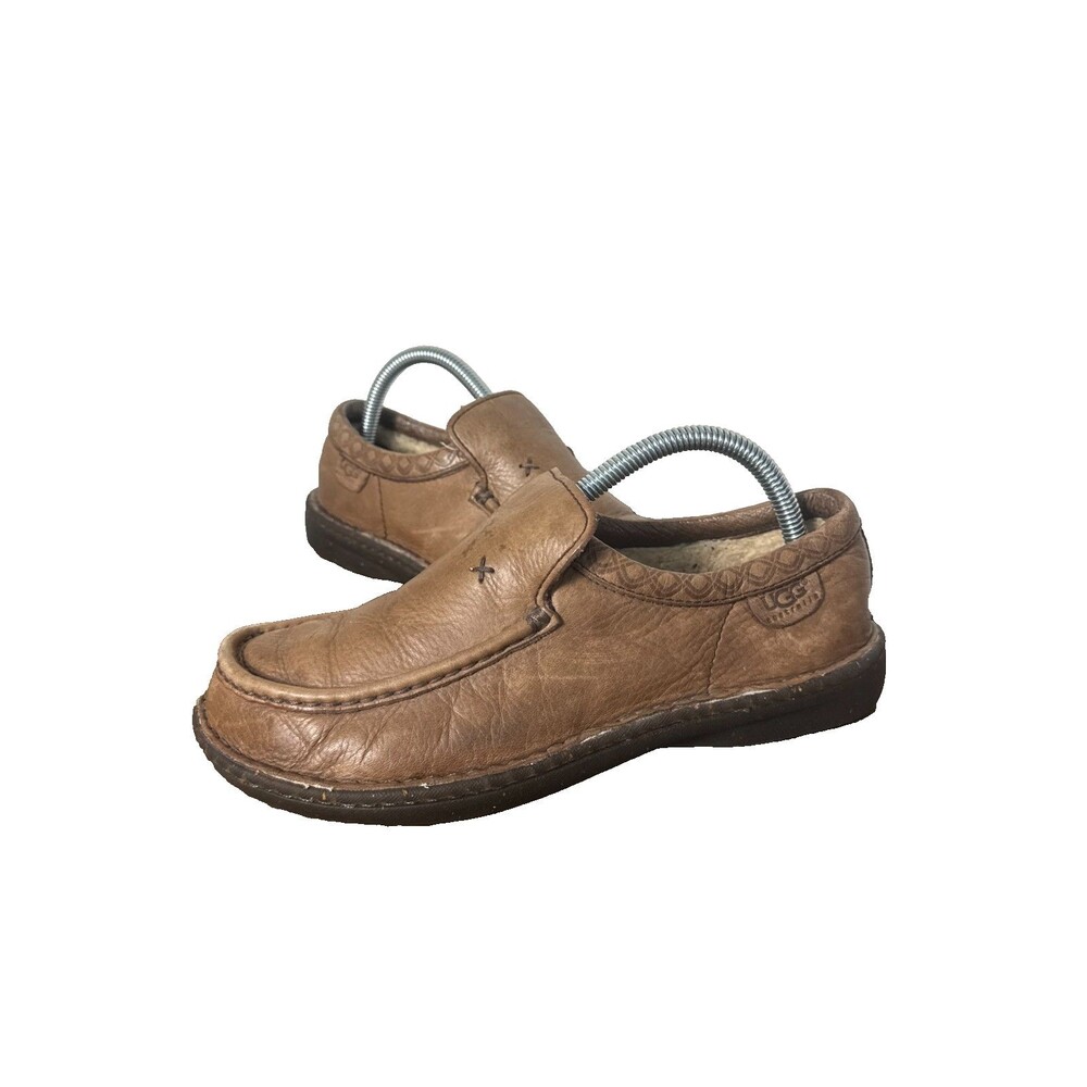 UGG Australia Brown Leather Sheepskin Lined Loafers Slip On Shoes Womens 8